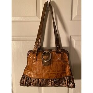 MC Cognac Croc Snakeskin Metallic Bronze Shoulder Bag Y2K Buckle Satchel Handbag